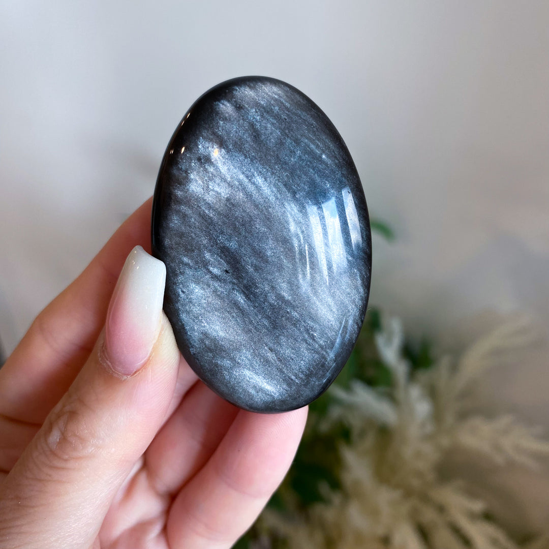 Small Silver Sheen Obsidian Palm Stone