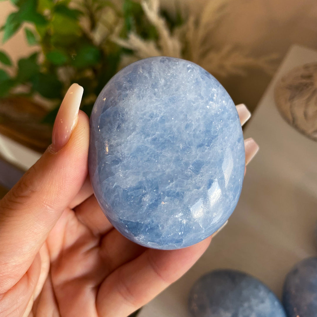 Quality Blue Calcite Palm Stone