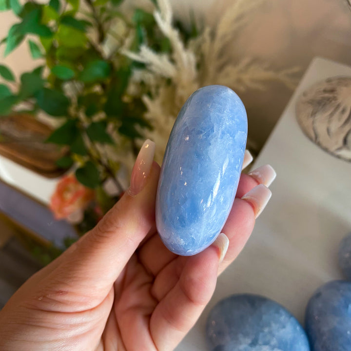 Quality Blue Calcite Palm Stone