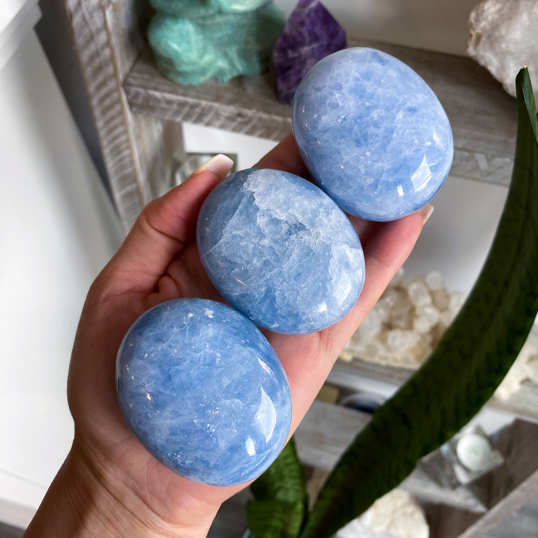 Quality Blue Calcite Palm Stone