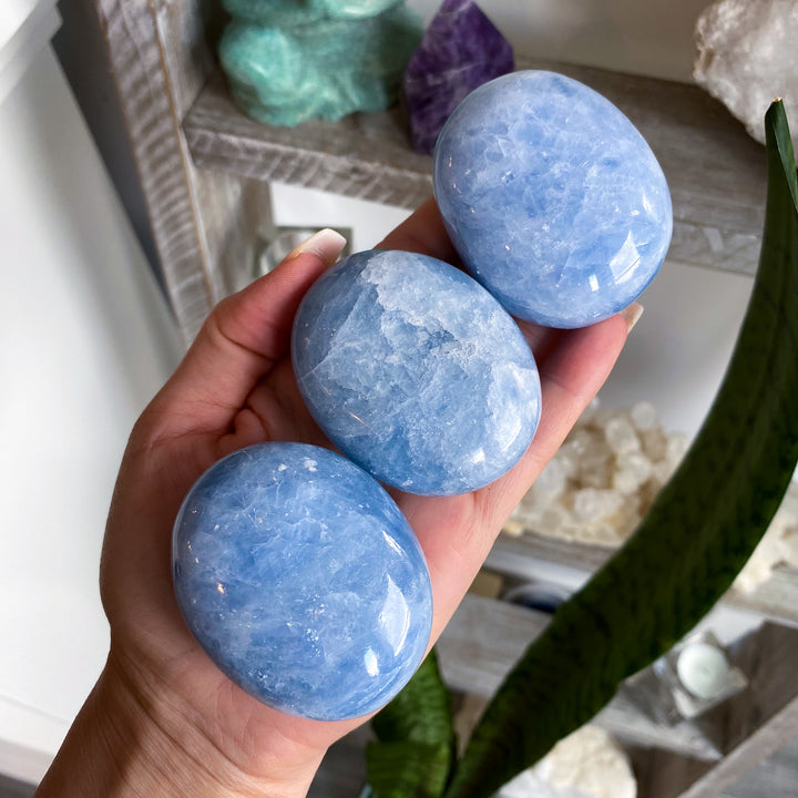 Quality Blue Calcite Palm Stone