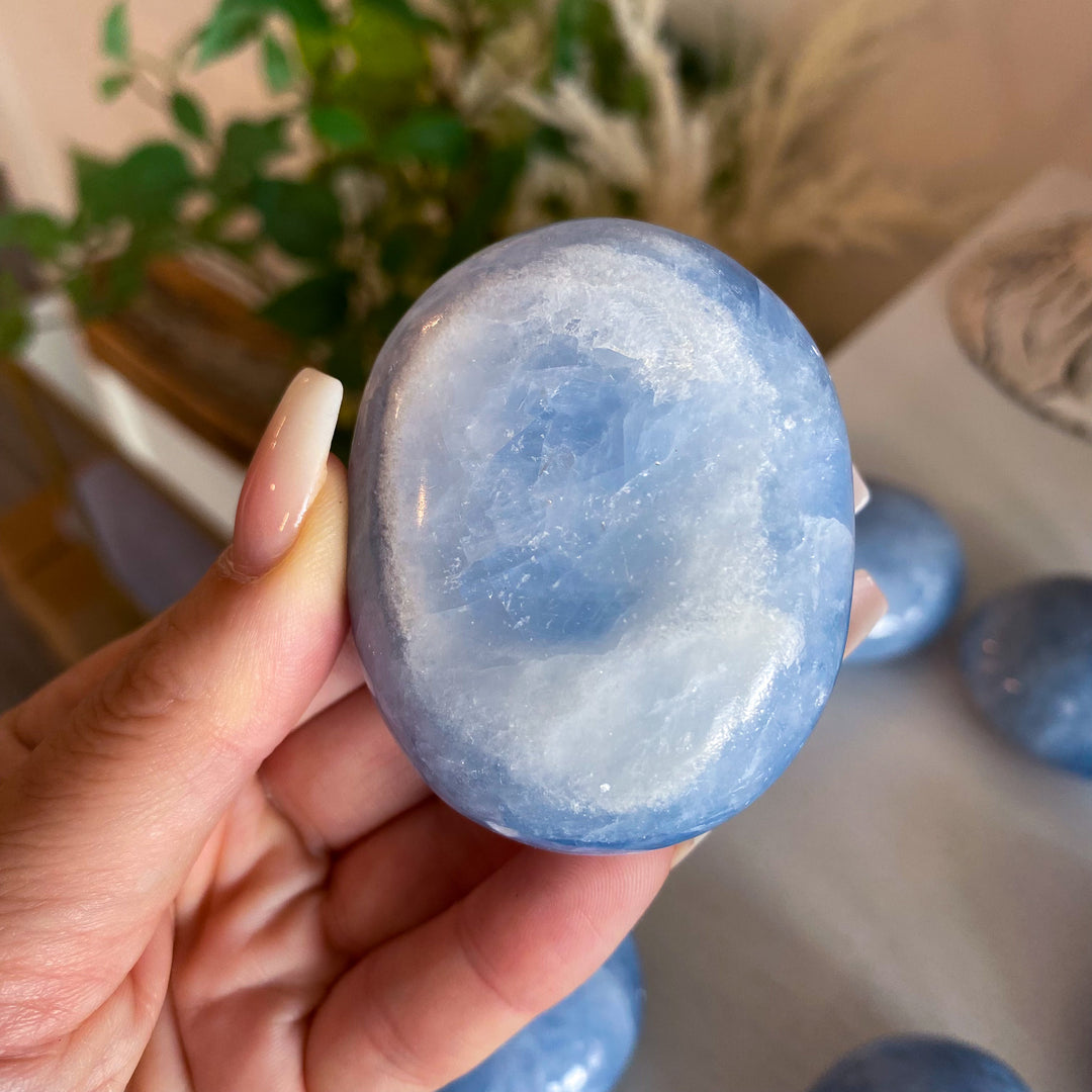 Quality Blue Calcite Palm Stone