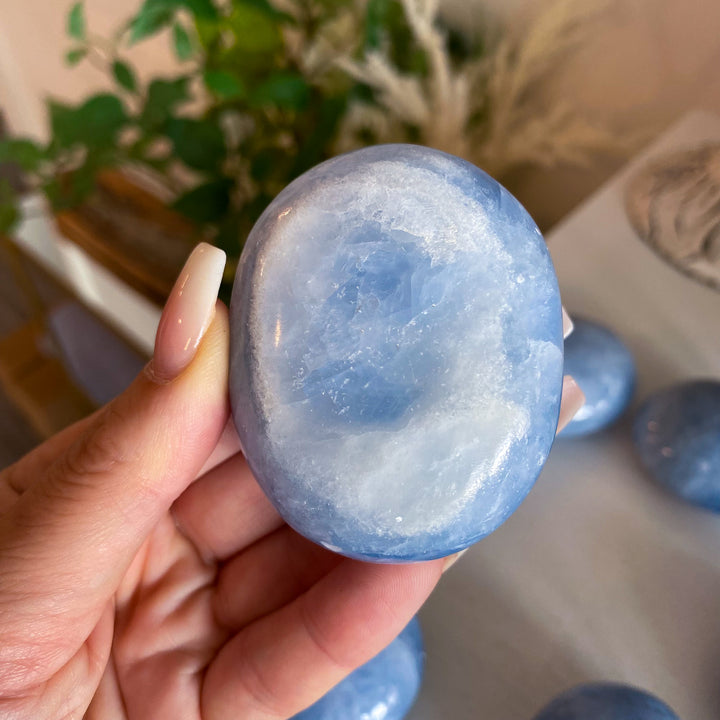 Quality Blue Calcite Palm Stone