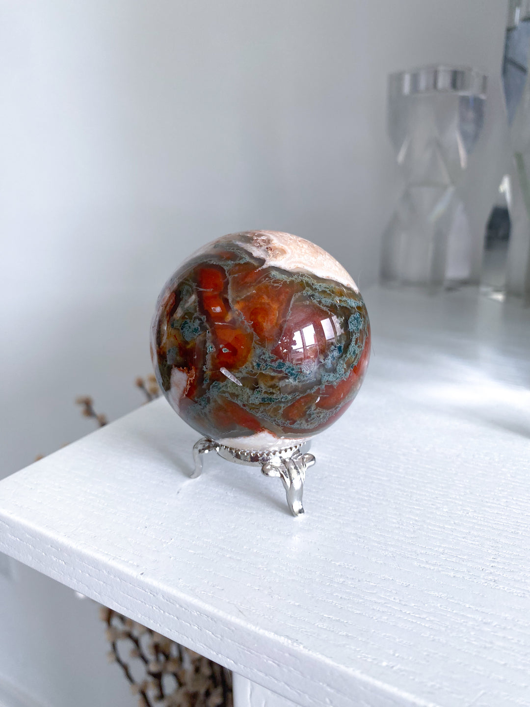 Carnelian & Moss Agate Sphere #1 - Get Exact Crystal