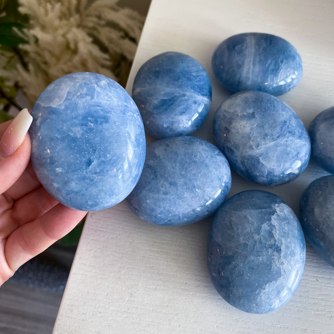 Quality Blue Calcite Palm Stone