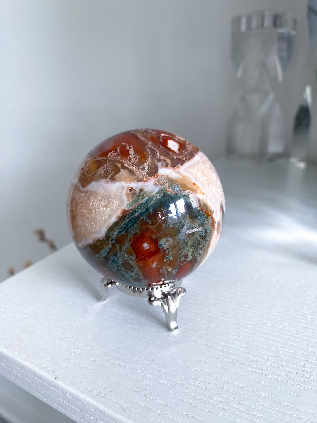 Carnelian & Moss Agate Sphere #1 - Get Exact Crystal