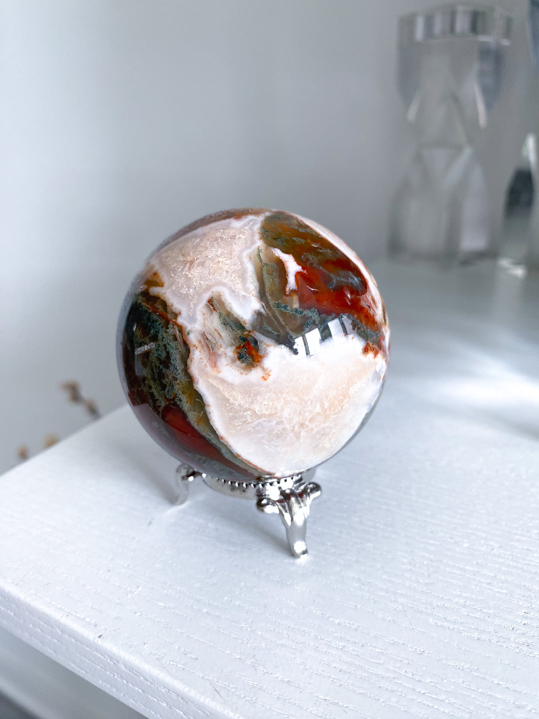 Carnelian & Moss Agate Sphere #1 - Get Exact Crystal