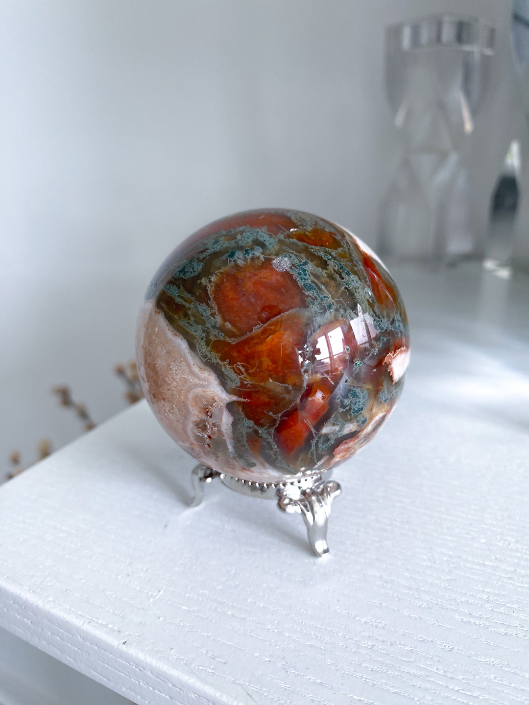 Carnelian & Moss Agate Sphere #1 - Get Exact Crystal