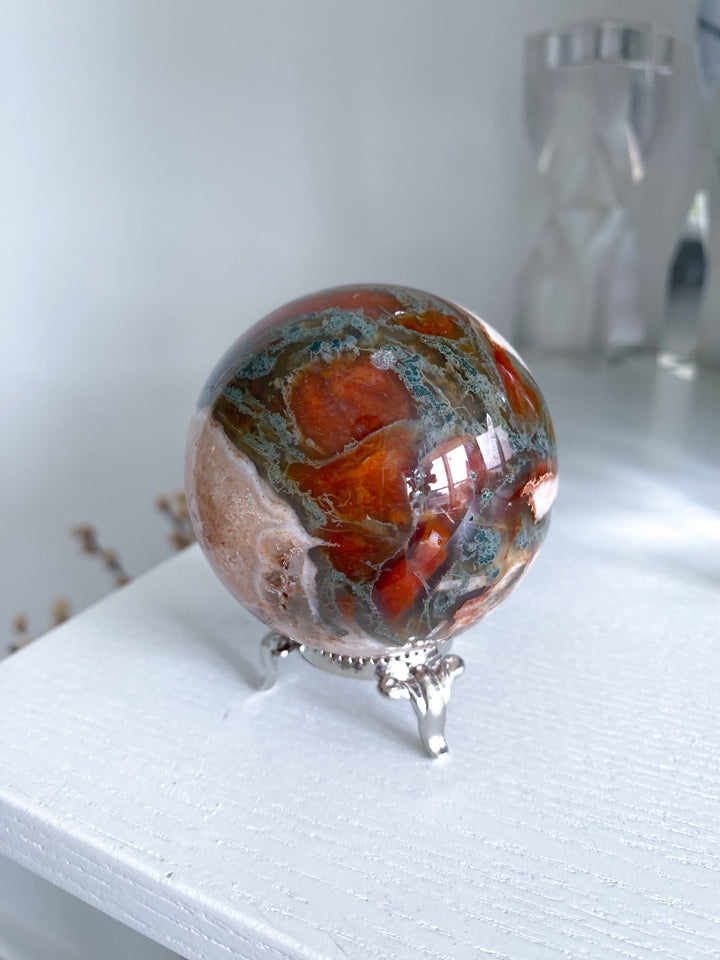 Carnelian & Moss Agate Sphere #1 - Get Exact Crystal