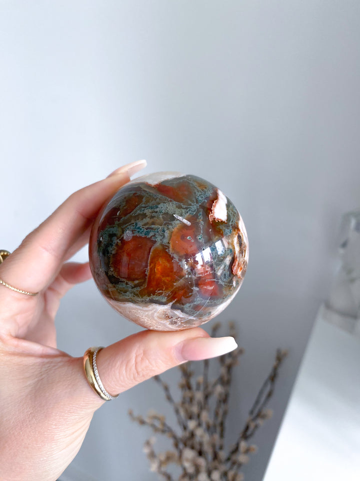 Carnelian & Moss Agate Sphere #1 - Get Exact Crystal