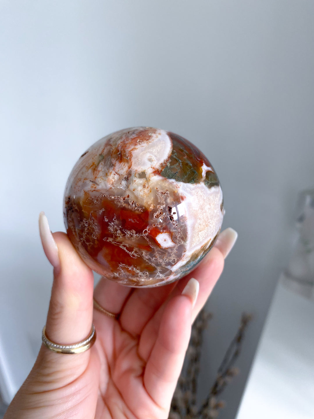 Carnelian & Moss Agate Sphere #1 - Get Exact Crystal