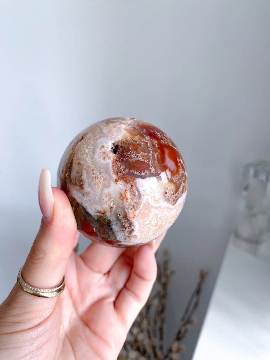 Carnelian & Moss Agate Sphere #1 - Get Exact Crystal