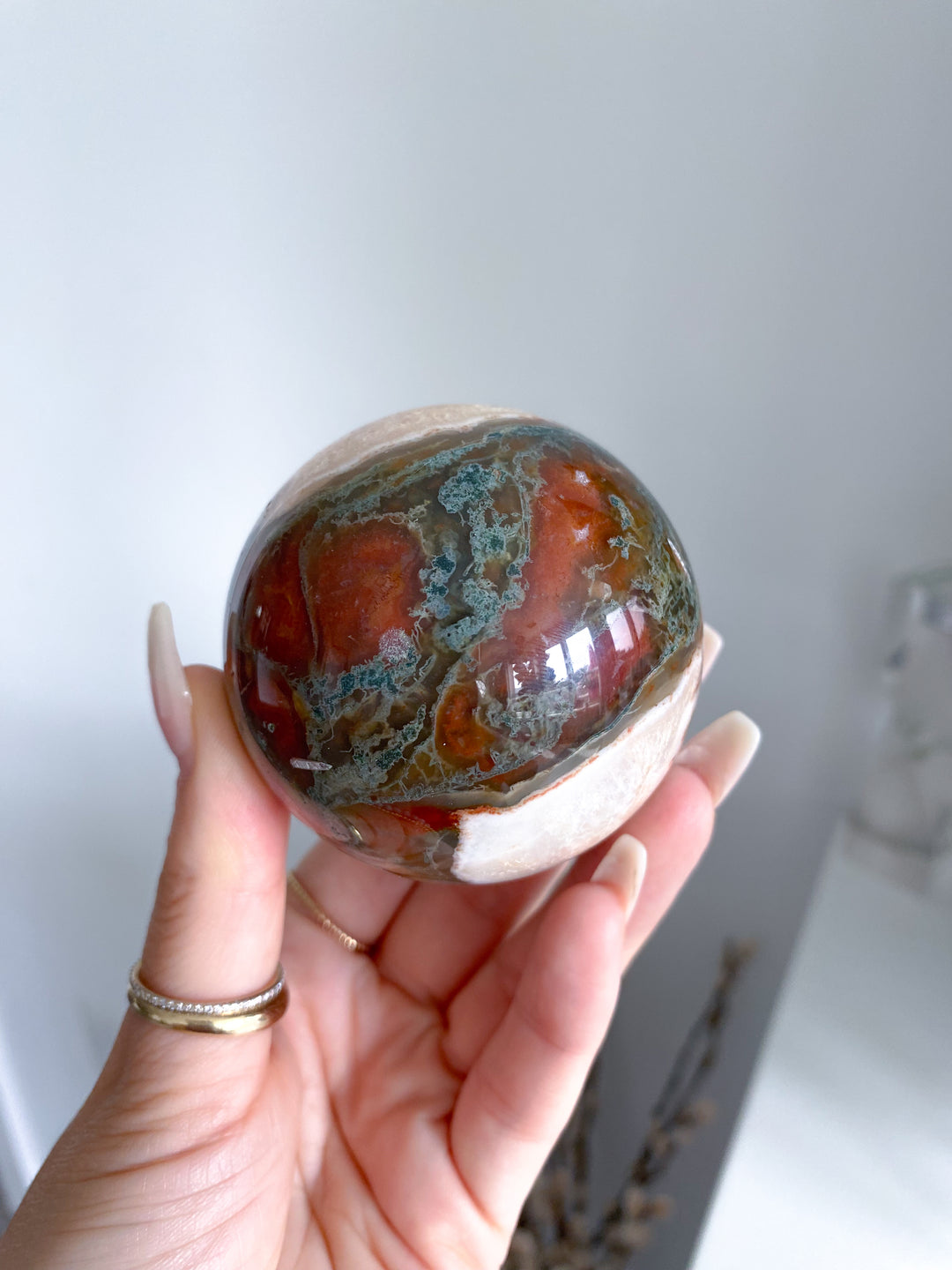 Carnelian & Moss Agate Sphere #1 - Get Exact Crystal