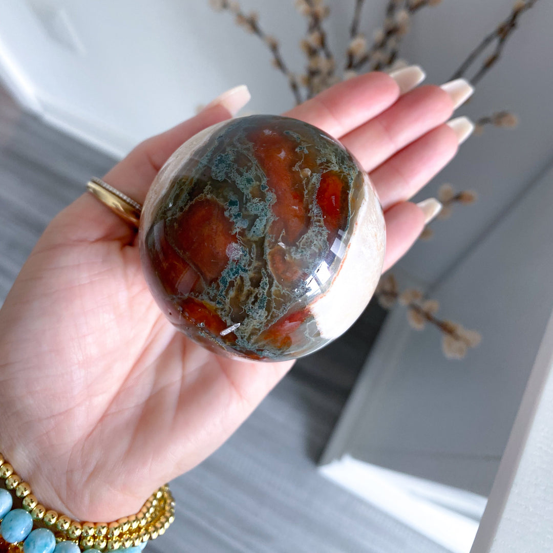 Carnelian & Moss Agate Sphere #1 - Get Exact Crystal