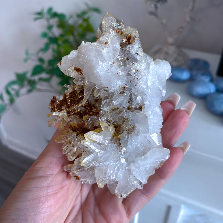 Quartz Cluster w/ Needles, Iron, on Siderite 