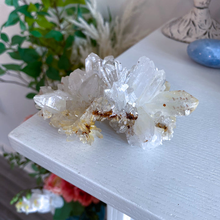 Quartz Cluster w/ Needles, Iron, on Siderite 
