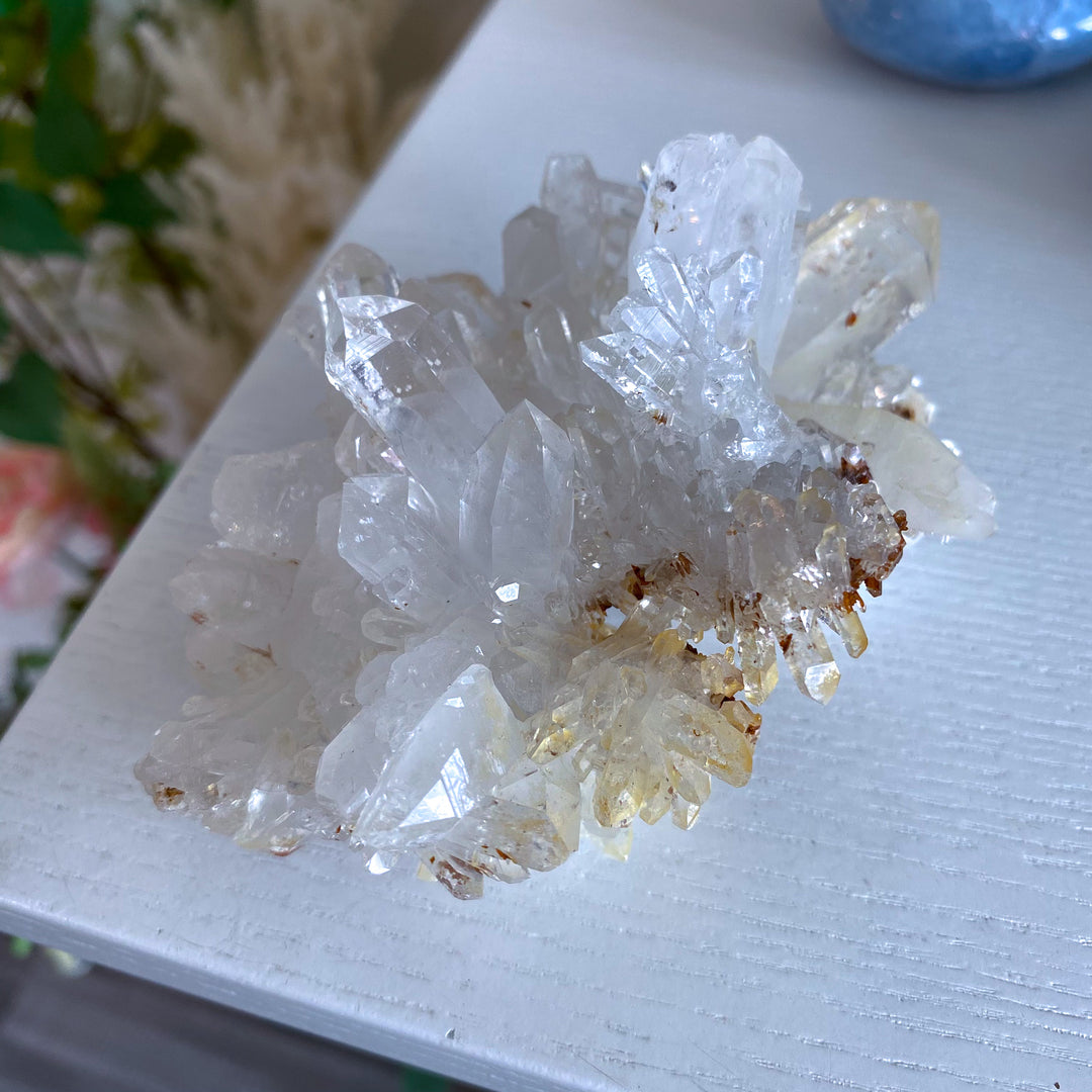 Quartz Cluster w/ Needles, Iron, on Siderite 