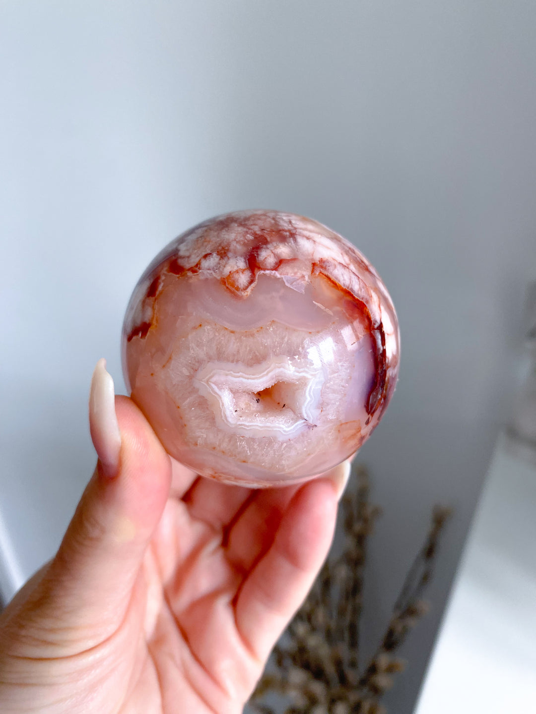 Pink Flower Agate Sphere