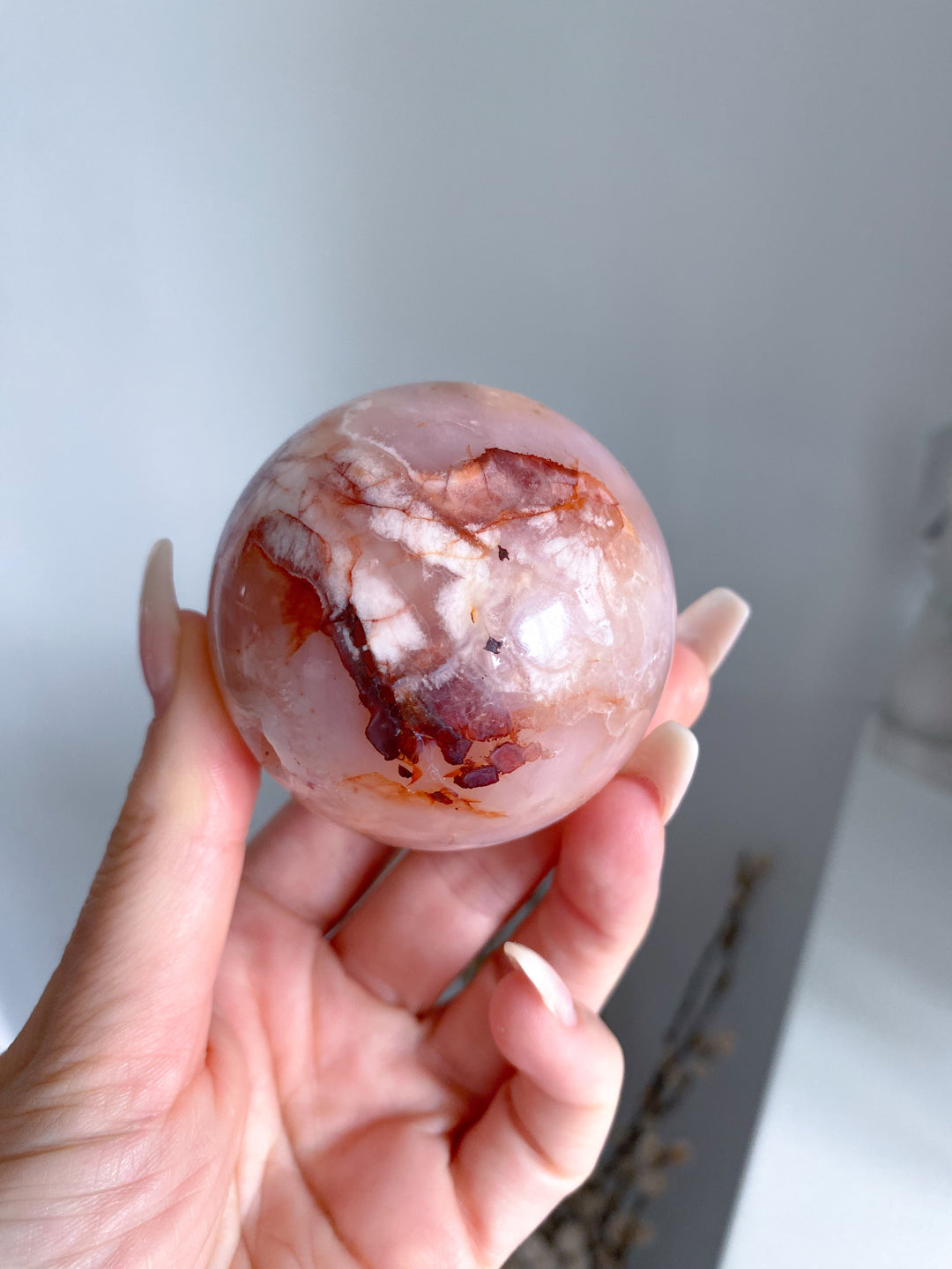 Pink Flower Agate Sphere