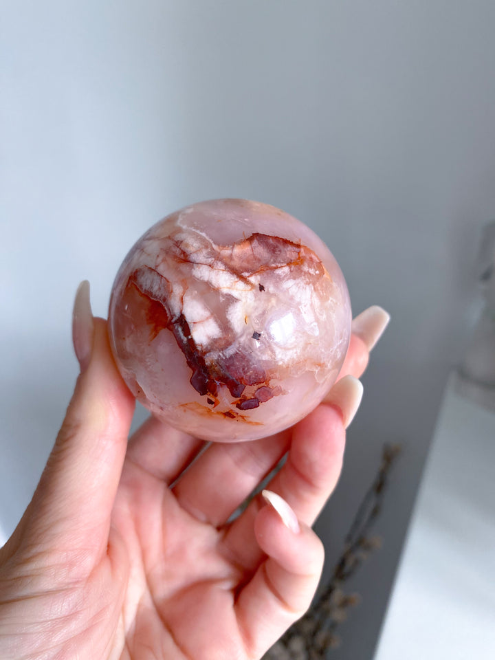 Pink Flower Agate Sphere