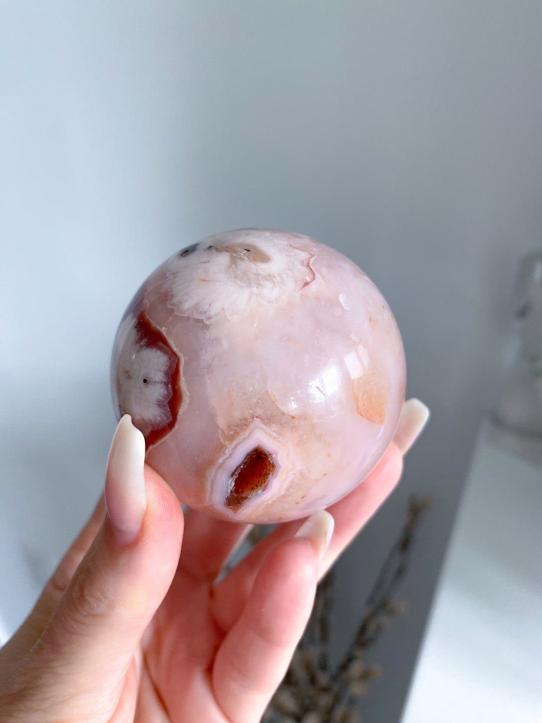 Pink Flower Agate Sphere