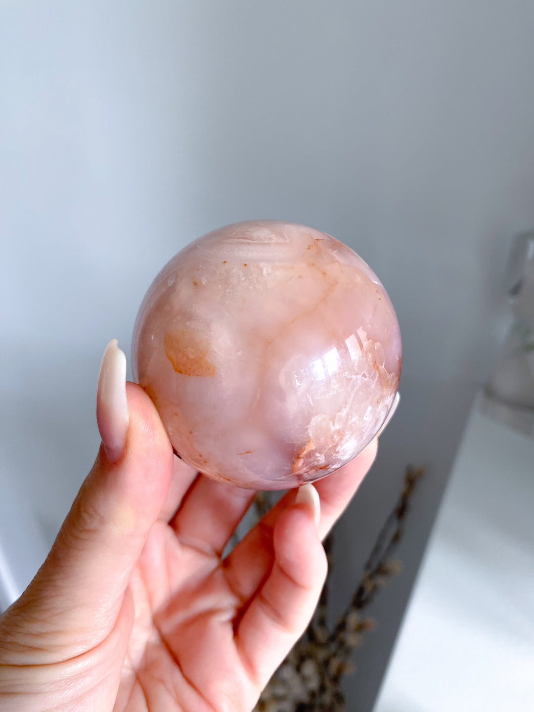 Pink Flower Agate Sphere