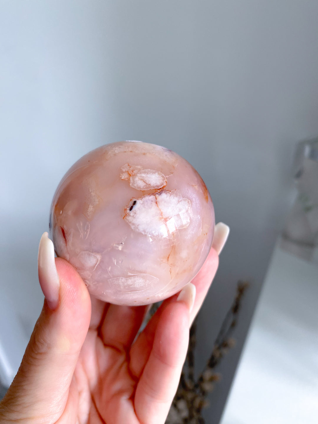 Pink Flower Agate Sphere