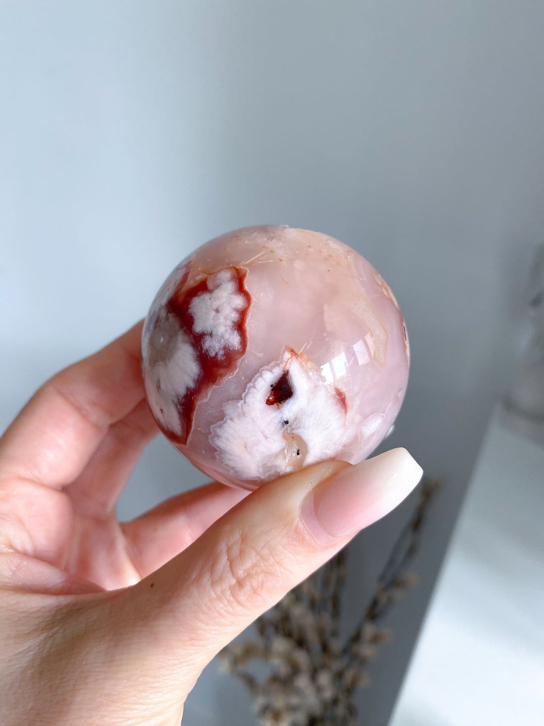 Pink Flower Agate Sphere