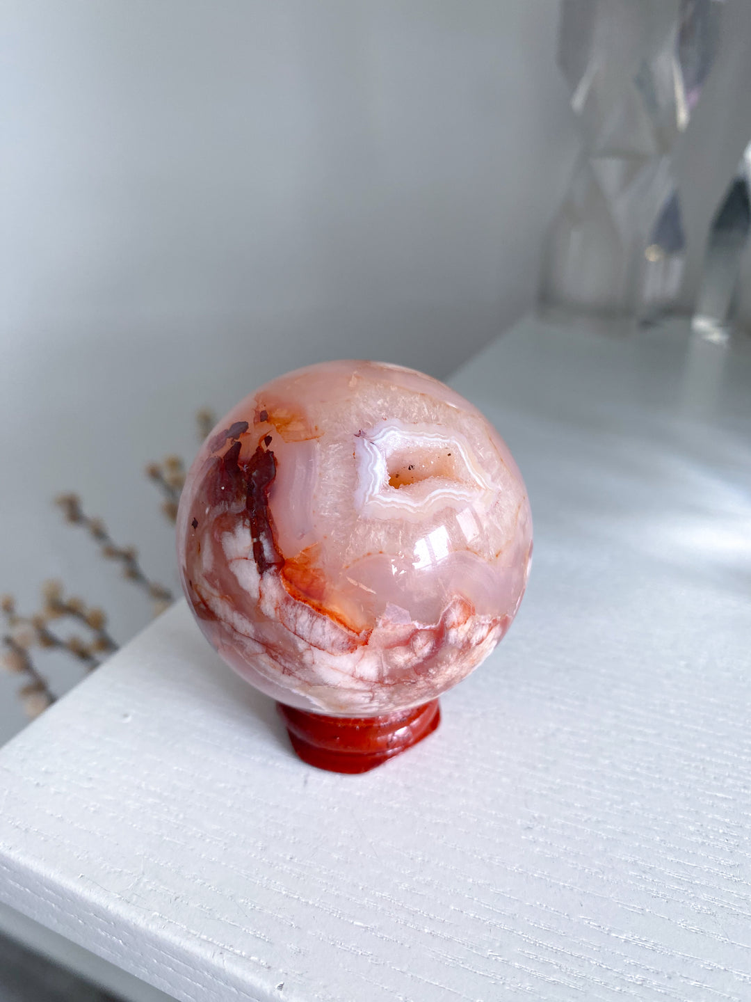 Pink Flower Agate Sphere