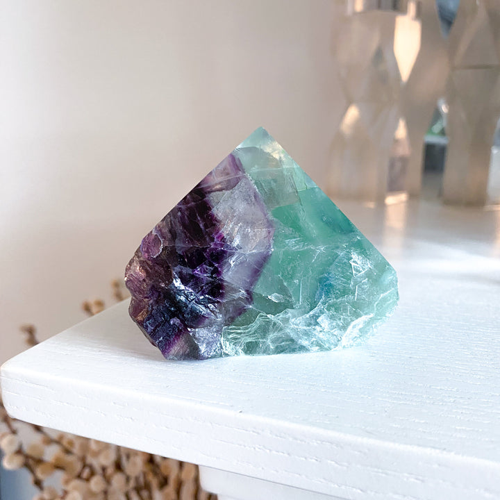 Chunky Rainbow Fluorite Top Polish Point #12 - Purple & Green
