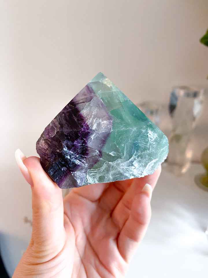 Chunky Rainbow Fluorite Top Polish Point #12 - Purple & Green