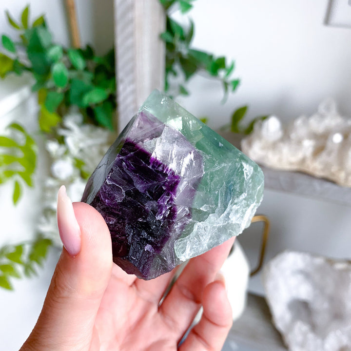 Chunky Rainbow Fluorite Top Polish Point #12 - Purple & Green