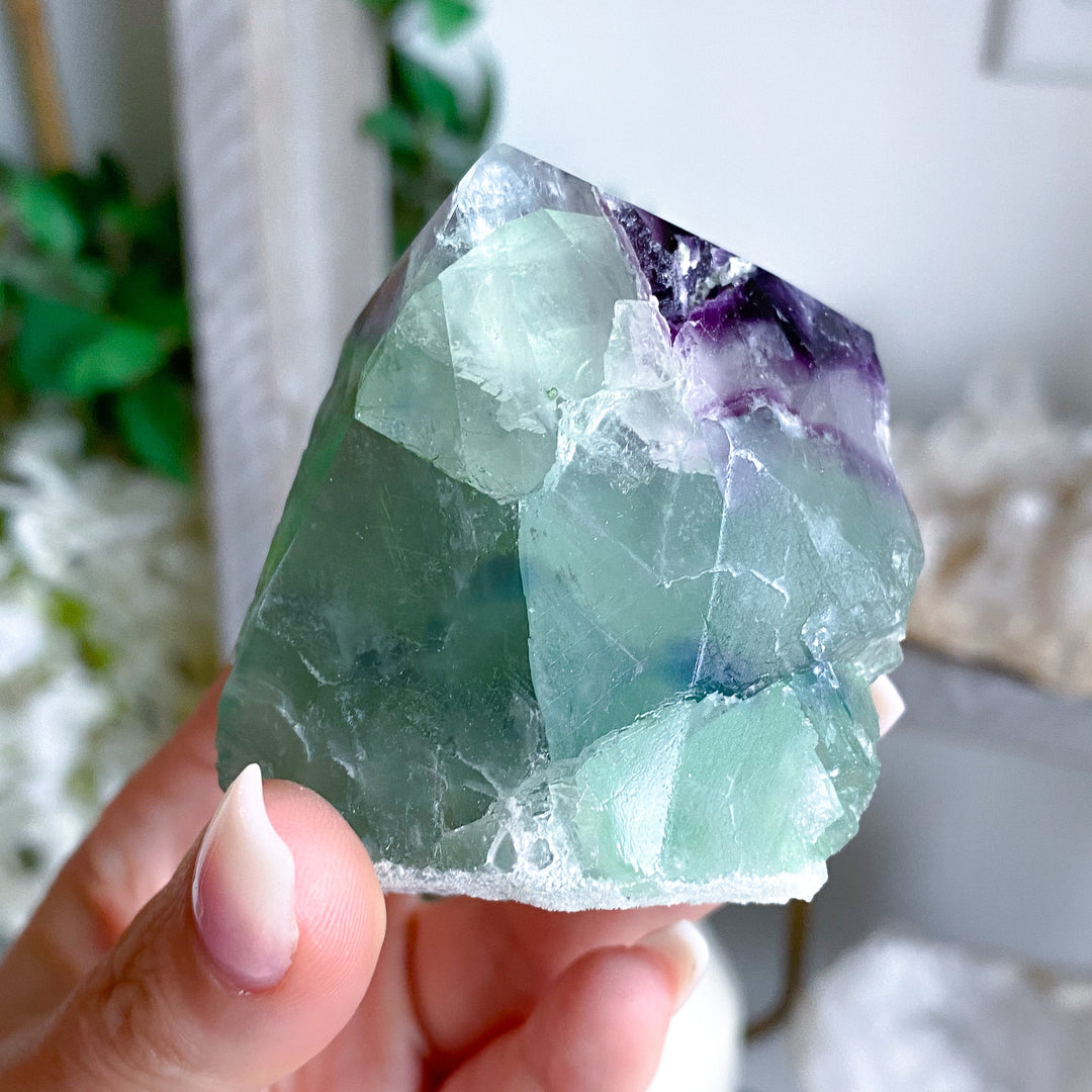 Chunky Rainbow Fluorite Top Polish Point #12 - Purple & Green