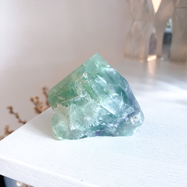 Green w/ Purple Chevron Fluorite Top Polish Point #1