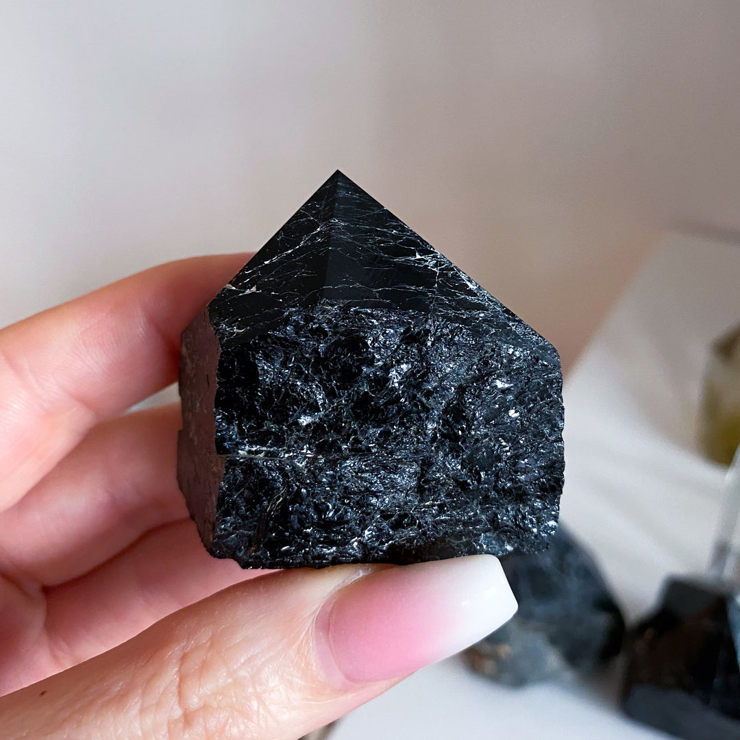 Shiny Black Tourmaline Top Polish Point