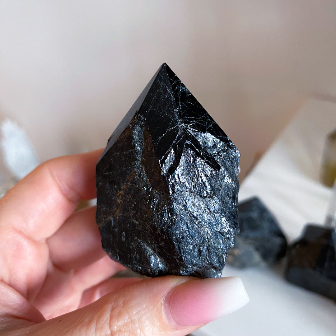 Shiny Black Tourmaline Top Polish Point