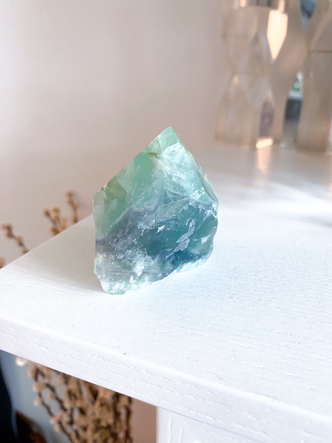 Green w/ Purple Chevron Fluorite Top Polish Point #1