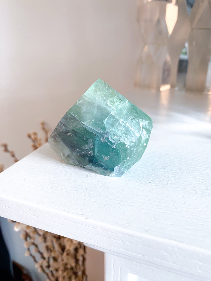 Green w/ Purple Chevron Fluorite Top Polish Point #1