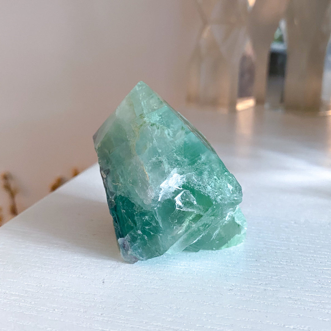 Green w/ Purple Chevron Fluorite Top Polish Point #1