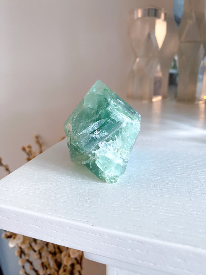 Green w/ Purple Chevron Fluorite Top Polish Point #1