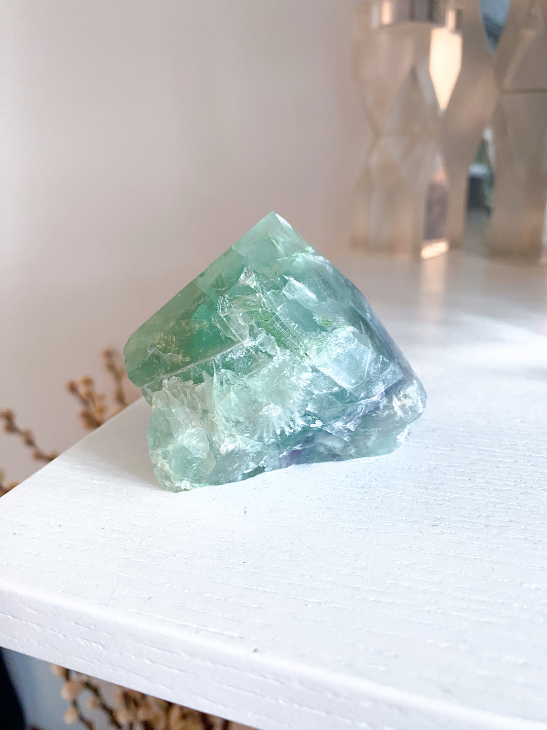 Green w/ Purple Chevron Fluorite Top Polish Point #1