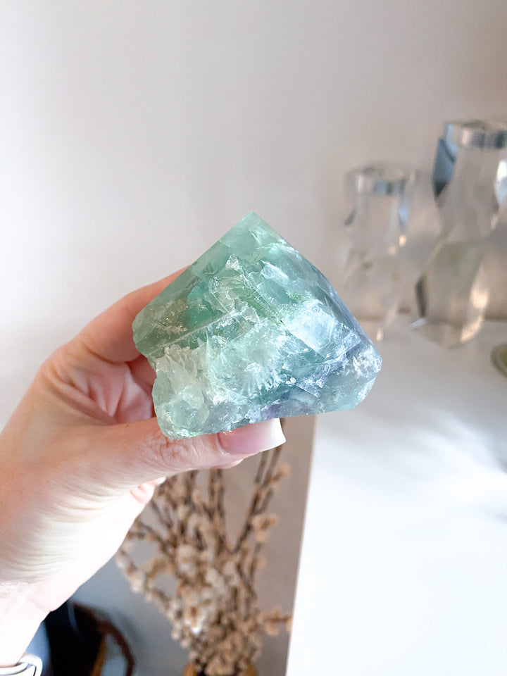 Green w/ Purple Chevron Fluorite Top Polish Point #1