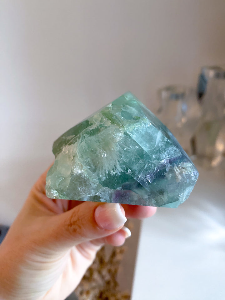 Green w/ Purple Chevron Fluorite Top Polish Point #1