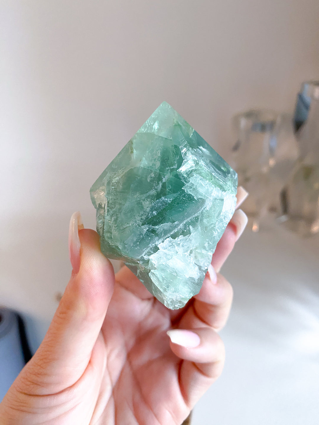 Green w/ Purple Chevron Fluorite Top Polish Point #1