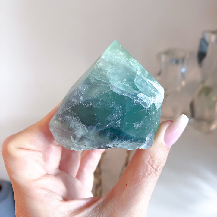 Green w/ Purple Chevron Fluorite Top Polish Point #1