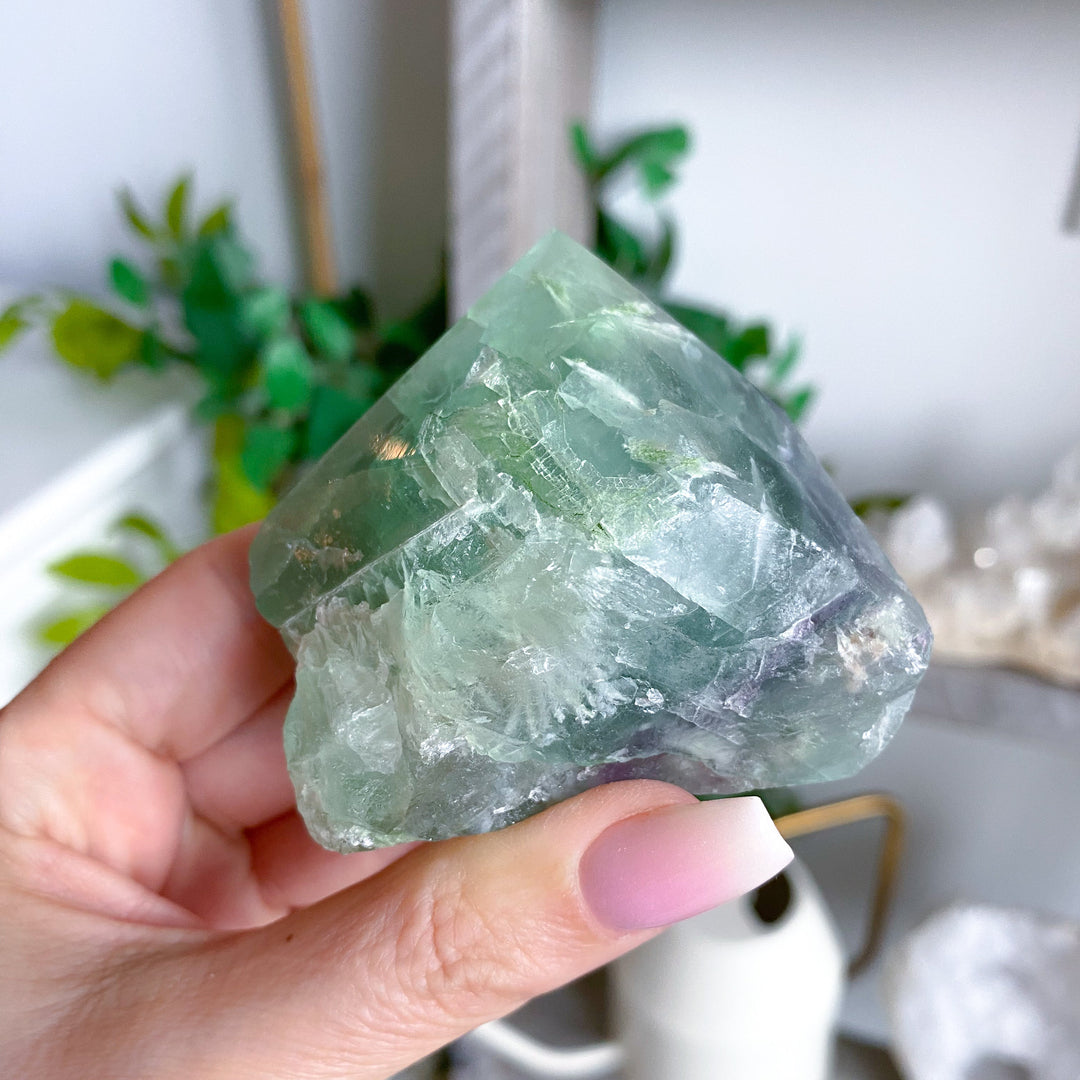 Green w/ Purple Chevron Fluorite Top Polish Point #1