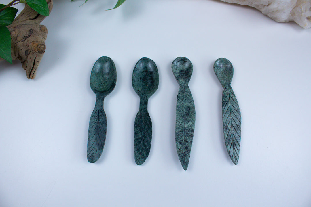Green Aventurine Spoon with Feather Handle