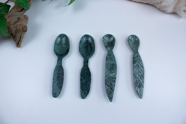 Green Aventurine Spoon with Feather Handle