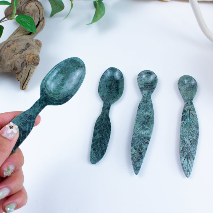 Green Aventurine Spoon with Feather Handle