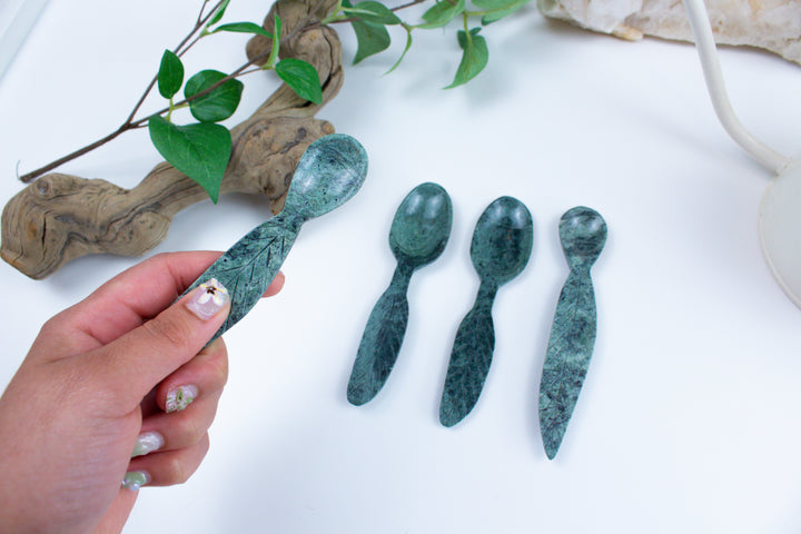 Green Aventurine Spoon with Feather Handle